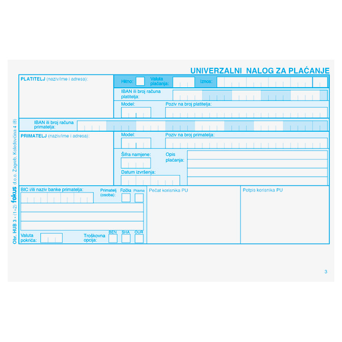 Obrazac HUB 3 (1+2) set pk100 Fokus - Slika 3