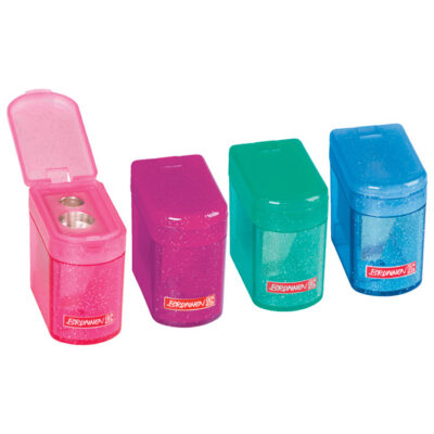 Šiljilo metalno s pvc kutijom 2rupe glitter Klicki Brunnen prozirno sortirano