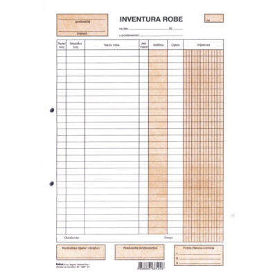 Inventura robe, obrazac IR-100T Fokus