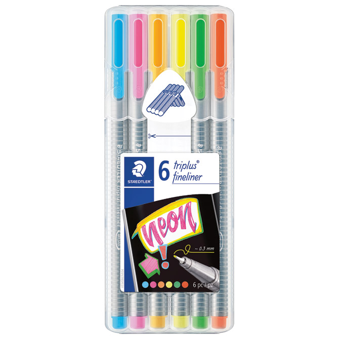 Flomasteri finelineri 0,3mm pk6 Neon Triplus Staedtler