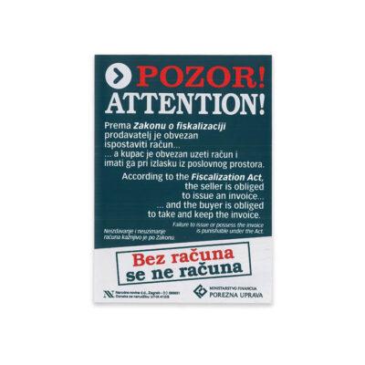 Naljepnica "Pozor/Attention fiskalizacija" 4,9x6,9cm Narodne novine IX-412/M