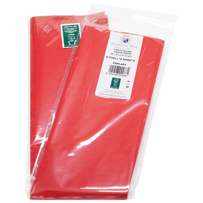Papir ukrasni Tissue 50x76cm pk6 Cartotecnica Rossi crveni