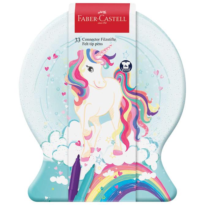 Flomaster školski 33boje u metalnoj kutiji Connector Unicorn Faber Castell