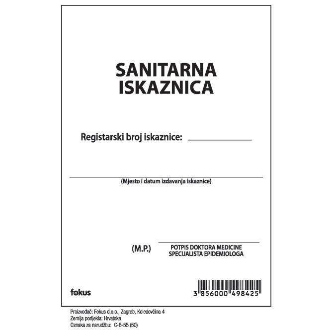 Sanitarna knjižica, obrazac C-6-55 Fokus
