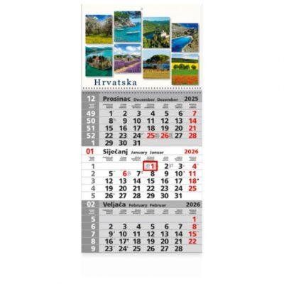 Kalendar zidni trodijelni sa slikom i spiralom