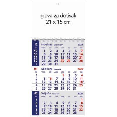 Kalendar zidni trodijelni mali-3 mjesec/listu, spirala