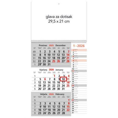 Kalendar zidni trodijelni memo sa spiralom