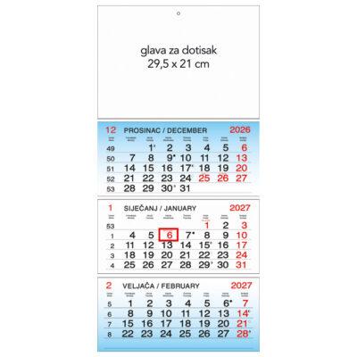 Kalendar zidni trodijelni-3 bloka, preklopni