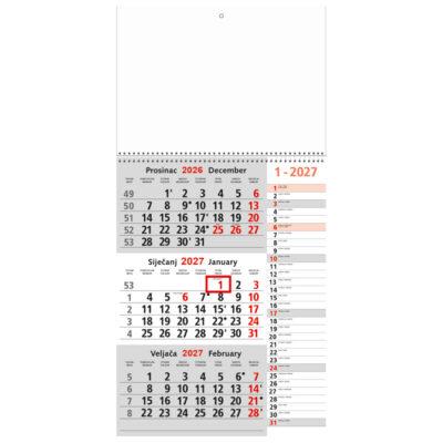 Kalendar zidni trodijelni memo sa spiralom