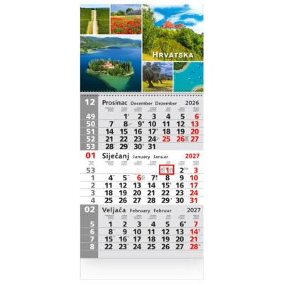 Kalendar zidni trodijelni sa slikom i spiralom