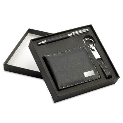 Set darovni Elegance muški novčanik PU, privjesak i roler crni u poklon kutiji
