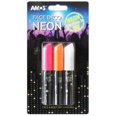 Boje za lice fluorescentne Amos Face Deco Neon FD10B3-ND set 3/1
